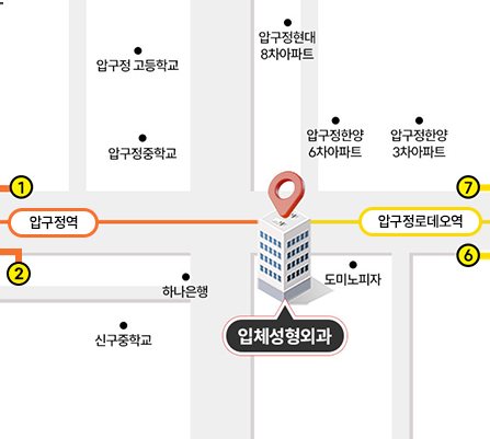 입체성형외과 약도 — 압구정역과 압구정로데오역 사이